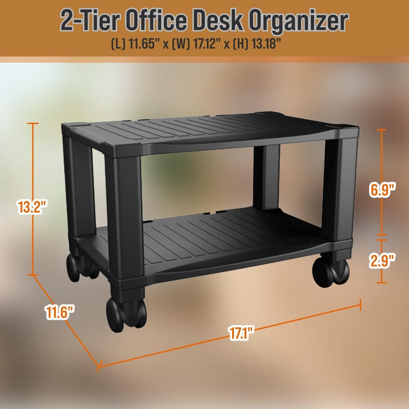 Home-Complete Printer Stand-2-Tier Under Desk Table for Fax, Scanner, Printer, Office Supplies-Compact and Mobile with Wheels for Portable Storage - Image 3